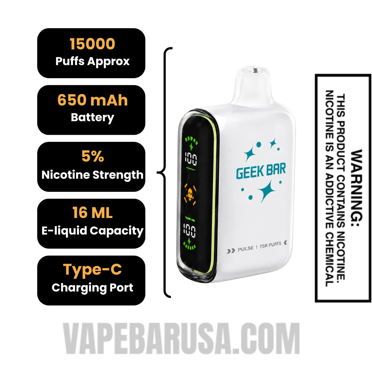 Clear Geek Bar Pulse Disposable Vape Specifications
