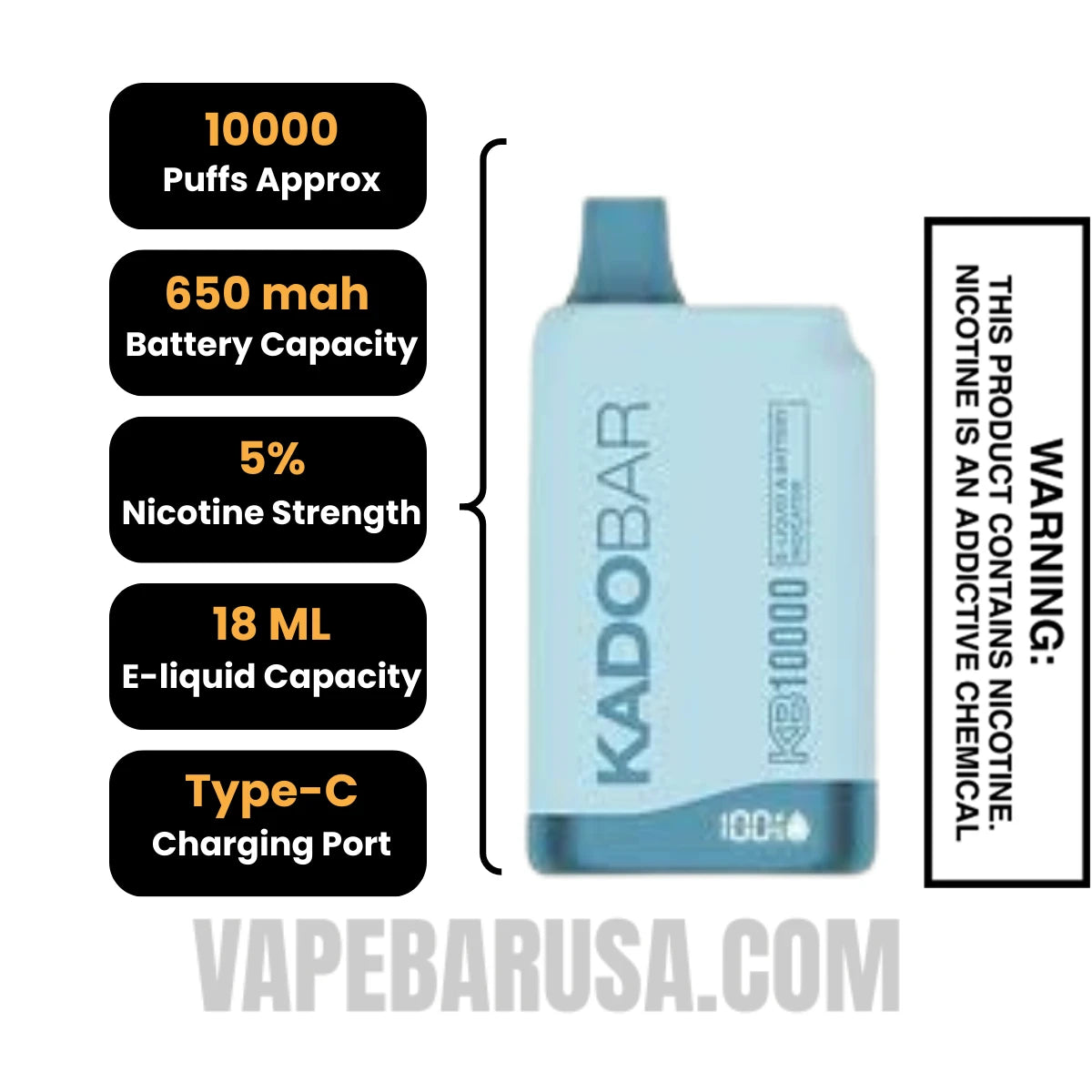 Clear Kado Bar KB10000 Disposable Vape Specifications