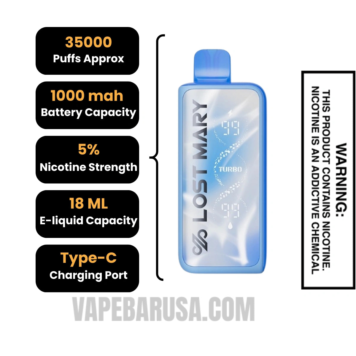 Clear Lost Mary MT35000 Turbo Disposable Vape Specifications