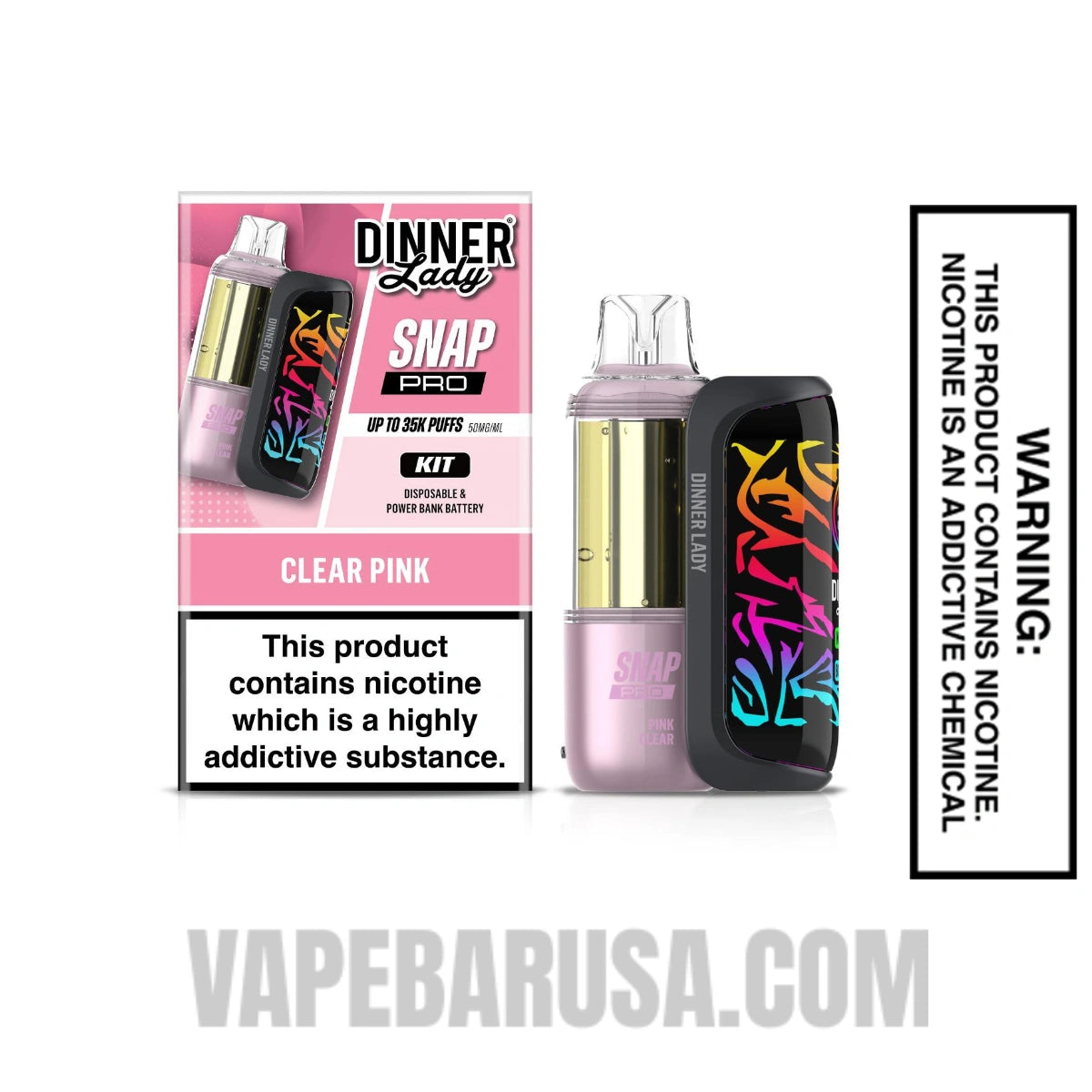 Clear Pink Dinner Lady Snap Pro 35K Disposable Vape Kit with package box