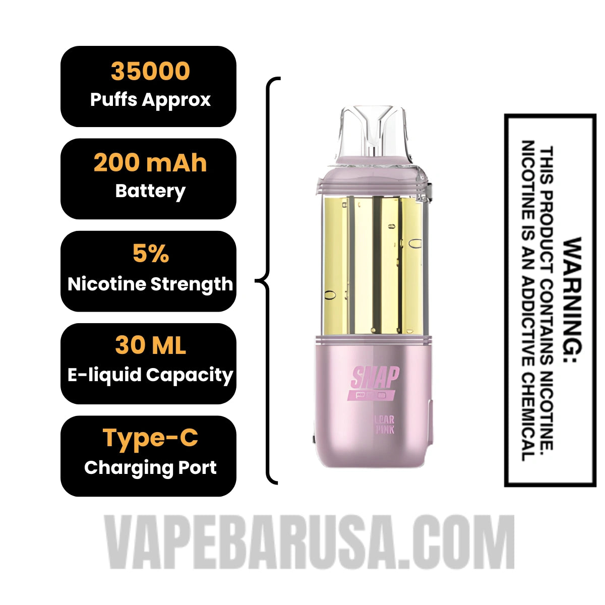 Clear Pink Dinner Lady Snap Pro Intense 35K Pre-filled Replacement Pod Specifications