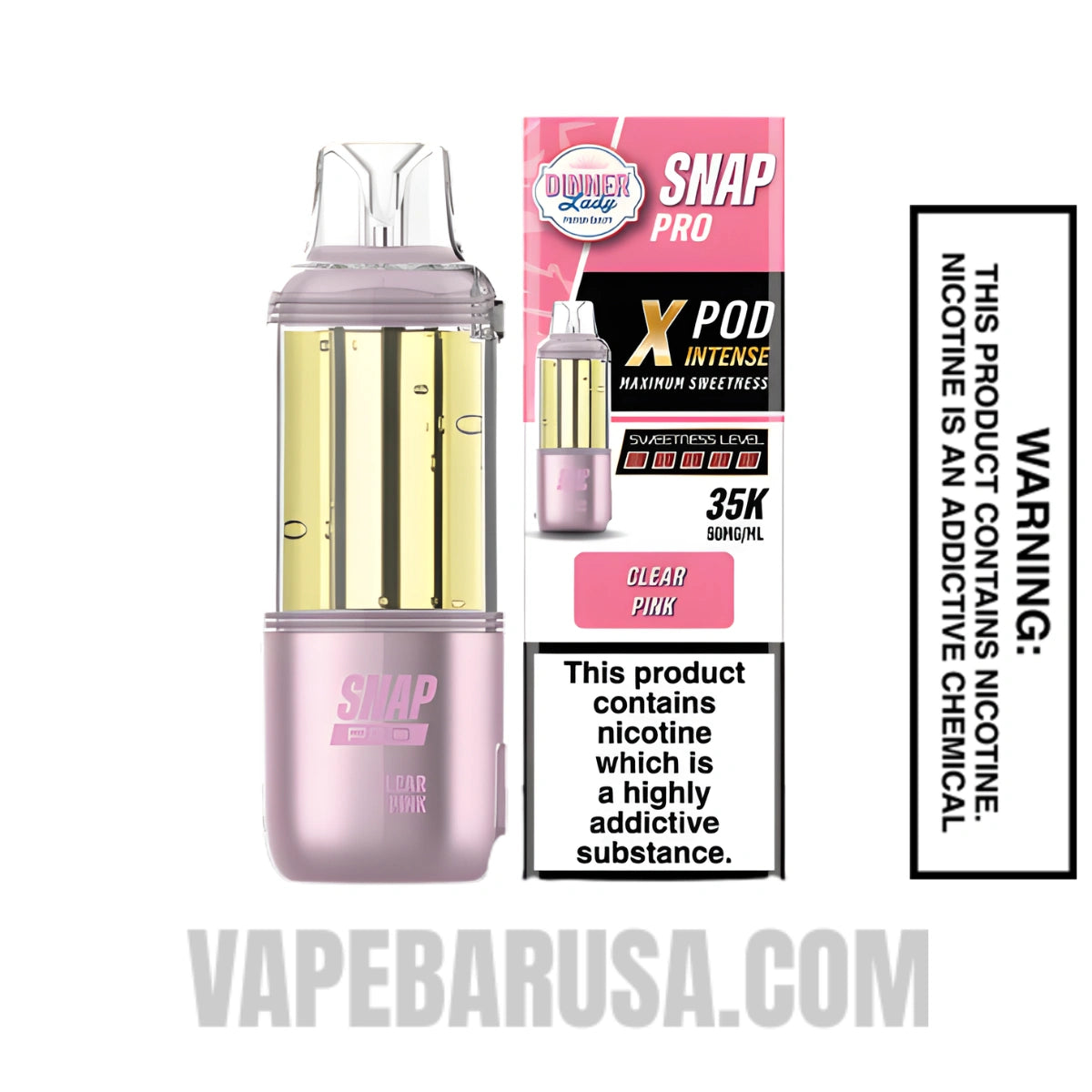 Clear Pink Dinner Lady Snap Pro Intense 35K Pre-filled Replacement Pod With Package Box