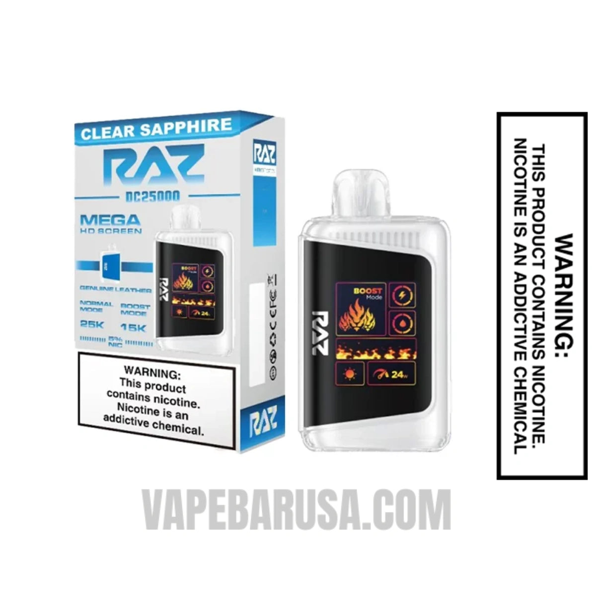 Clear Sapphire RAZ DC25000 Disposable Vape With Package Box 