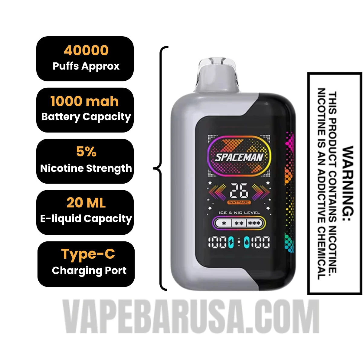 Clear Spaceman SP40000 Disposable Vape specifications