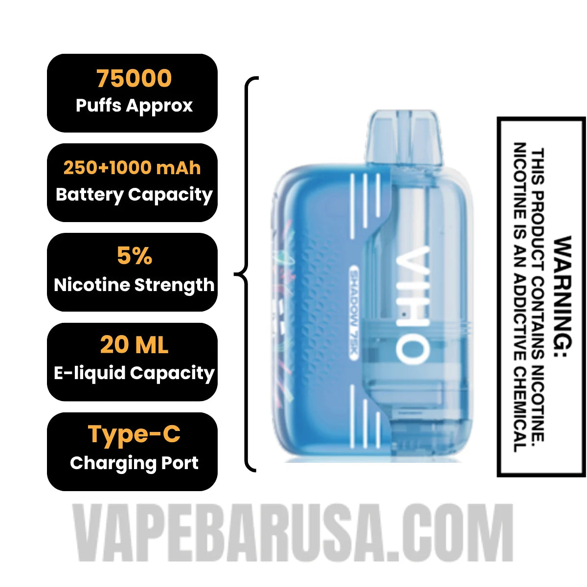 Clear VIHO Shadow 75K Vape Kit Specifications