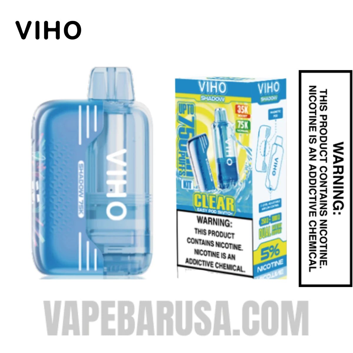 Clear VIHO Shadow 75K Vape Kit With Package Box 