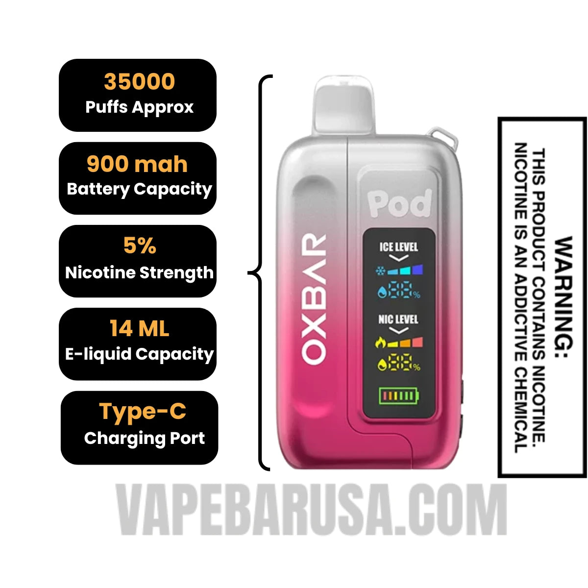 Clear Crimson OXBAR Ice-Nic Control Disposable Vape Specifications