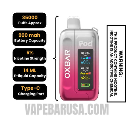 Clear Crimson OXBAR Ice-Nic Control Disposable Vape Specifications