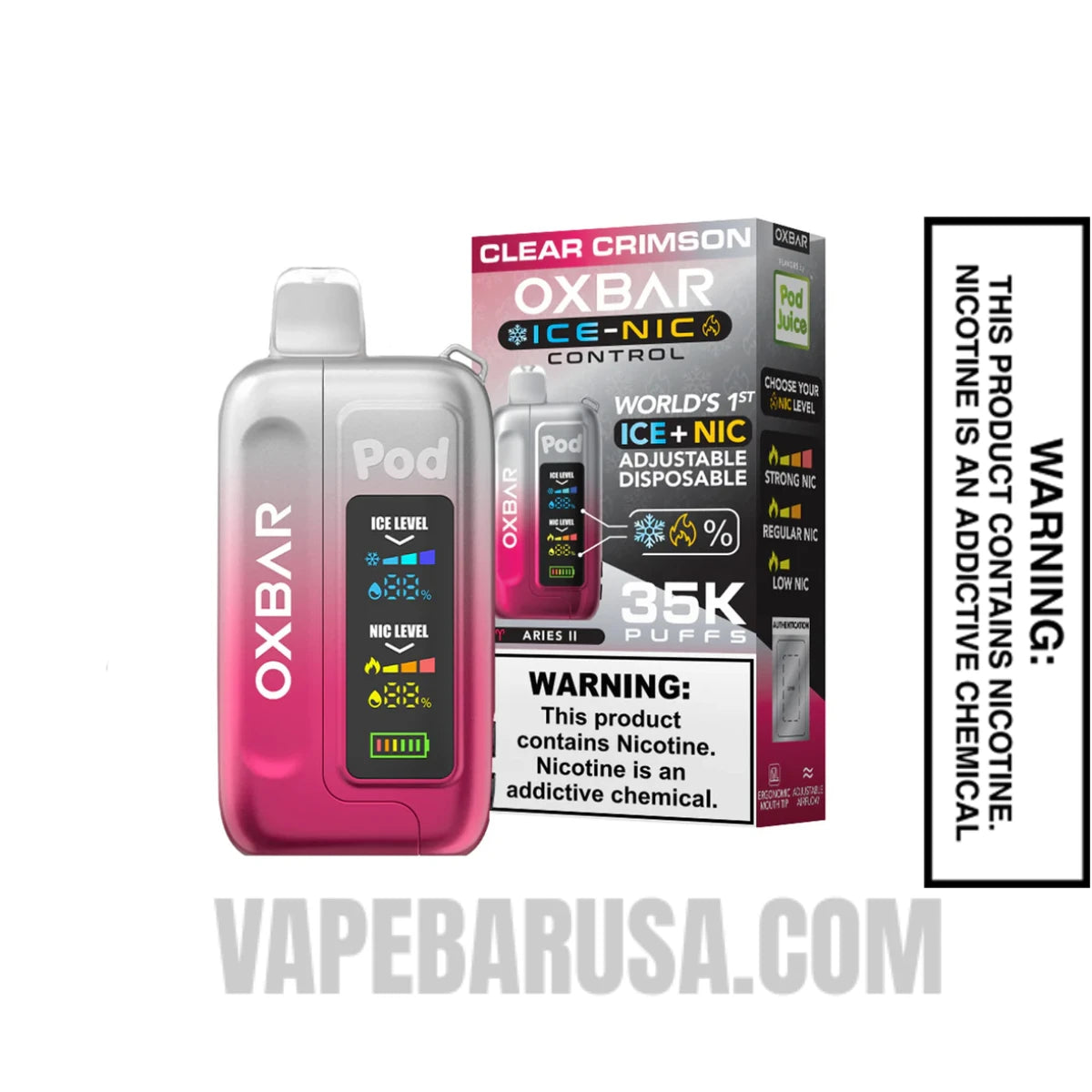 Clear Crimson OXBAR Ice-Nic Control Disposable Vape With Package Box