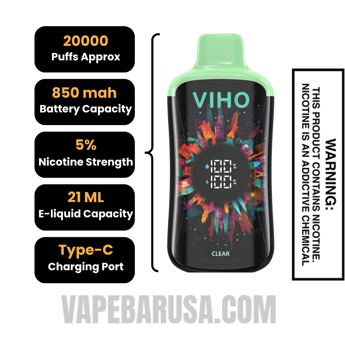 Clear Viho Supercharge Pro 20000 Puffs Vape