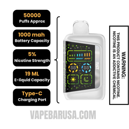 Code White RAZ RX50K Disposable Vape Specifications