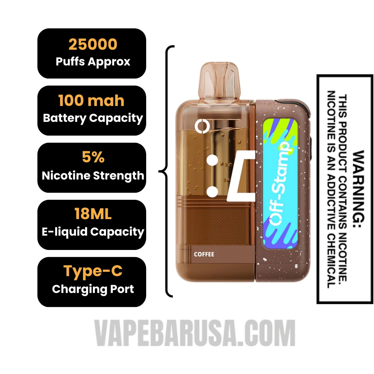 Coffee Off Stamp X Cube 25K Disposable Vape Kit Specifications