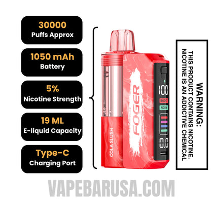 Cola Slush Foger Switch Pro 30K Disposable Vape Kit Specifications