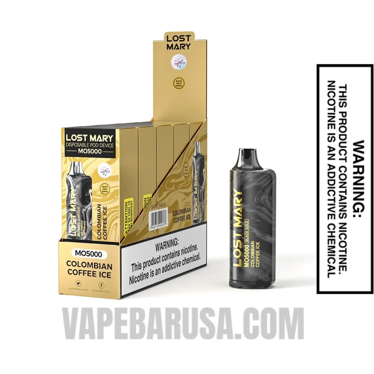 Colombian Coffee Ice Lost Mary MO5000 Black Gold Edition Vape with bundle box 