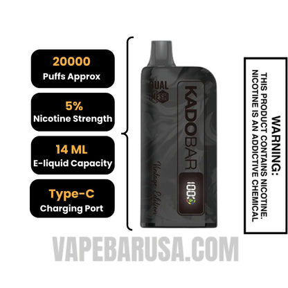 Colombian Peppermint Coffee Kado Bar Vintage Edition 20000 Puffs Disposable Vape Specifications