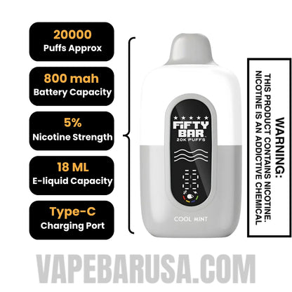 Cool Mint Fifty Bar 20K Texas Edition Disposable Vape Specifications