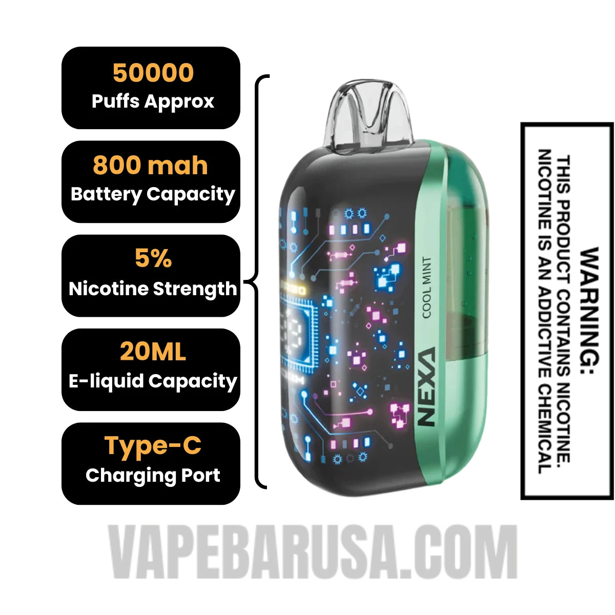 Cool Mint Nexa Ultra 50000 Disposable Vape Specifications
