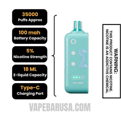 Cool Mint Off Stamp X Crystal Cube 35K Disposable Vape Pod Specifications