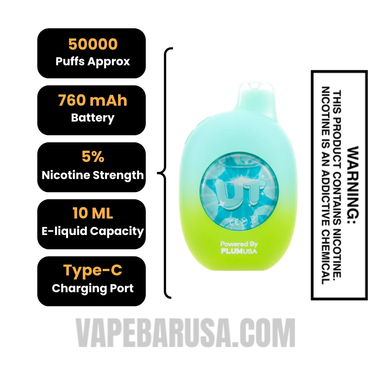 Cool Mint/Icy Mint Flum UT Bar 50K Disposable Vape Specifications