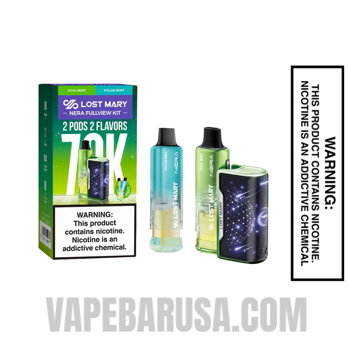 Cool Mint & Polar Mint Lost Mary Nera Fullview 70K Disposable Vape Kit With Package Box