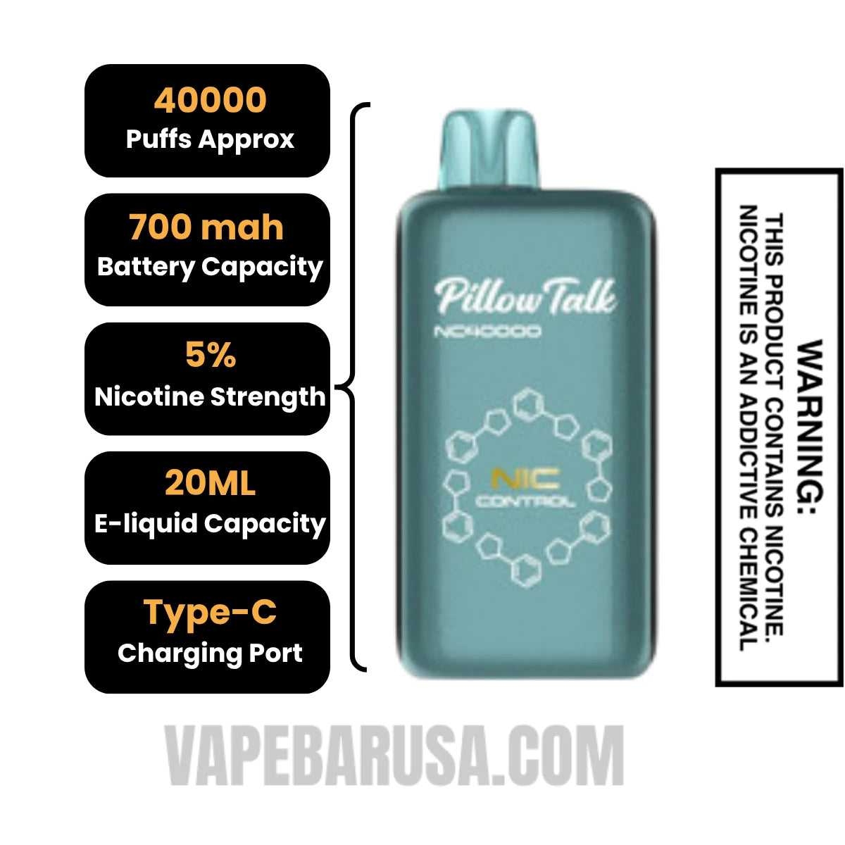 Cool Mint Pillow Talk Nic Control NC40000 Disposable Vape Specifications