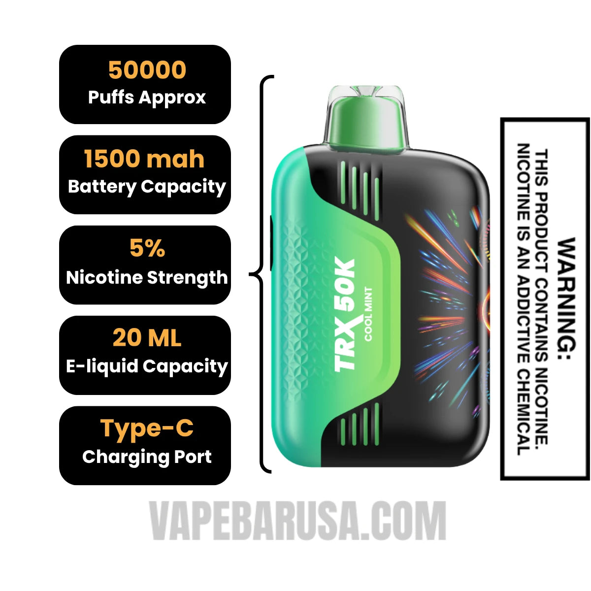 Cool Mint VIHO TRX 50K Disposable Vape Specifications
