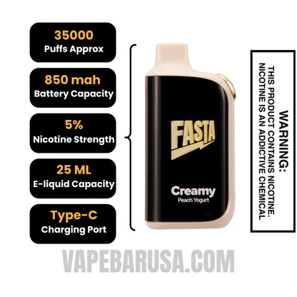 Creamy Peach Yogurt Fasta Burrst 35000 (Creamy Edition) Vape Specifications