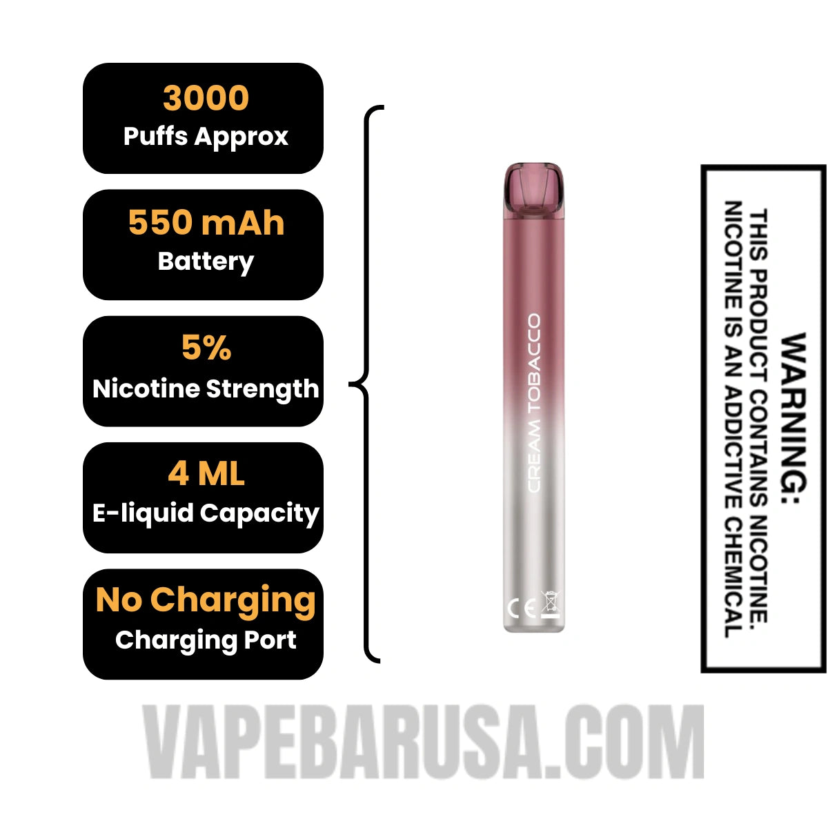 Cuban Tobacco Voom Mesh 3000 Puffs Disposable Vape Specifications