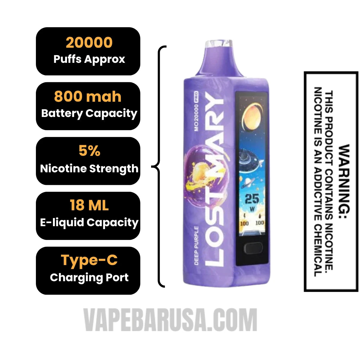 Deep Purple Lost Mary MO20000 Disposable Vape Specifications