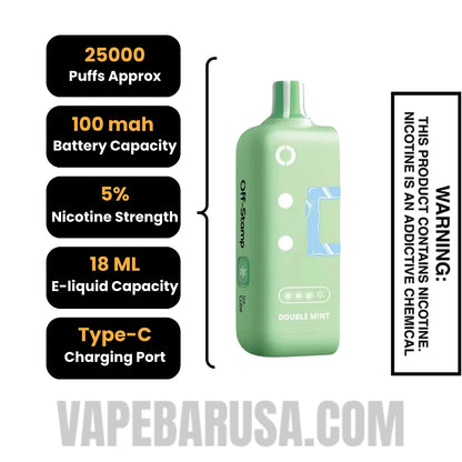 Double Mint Off Stamp Classic Cube 25K Disposable Vape Pod Specifications
