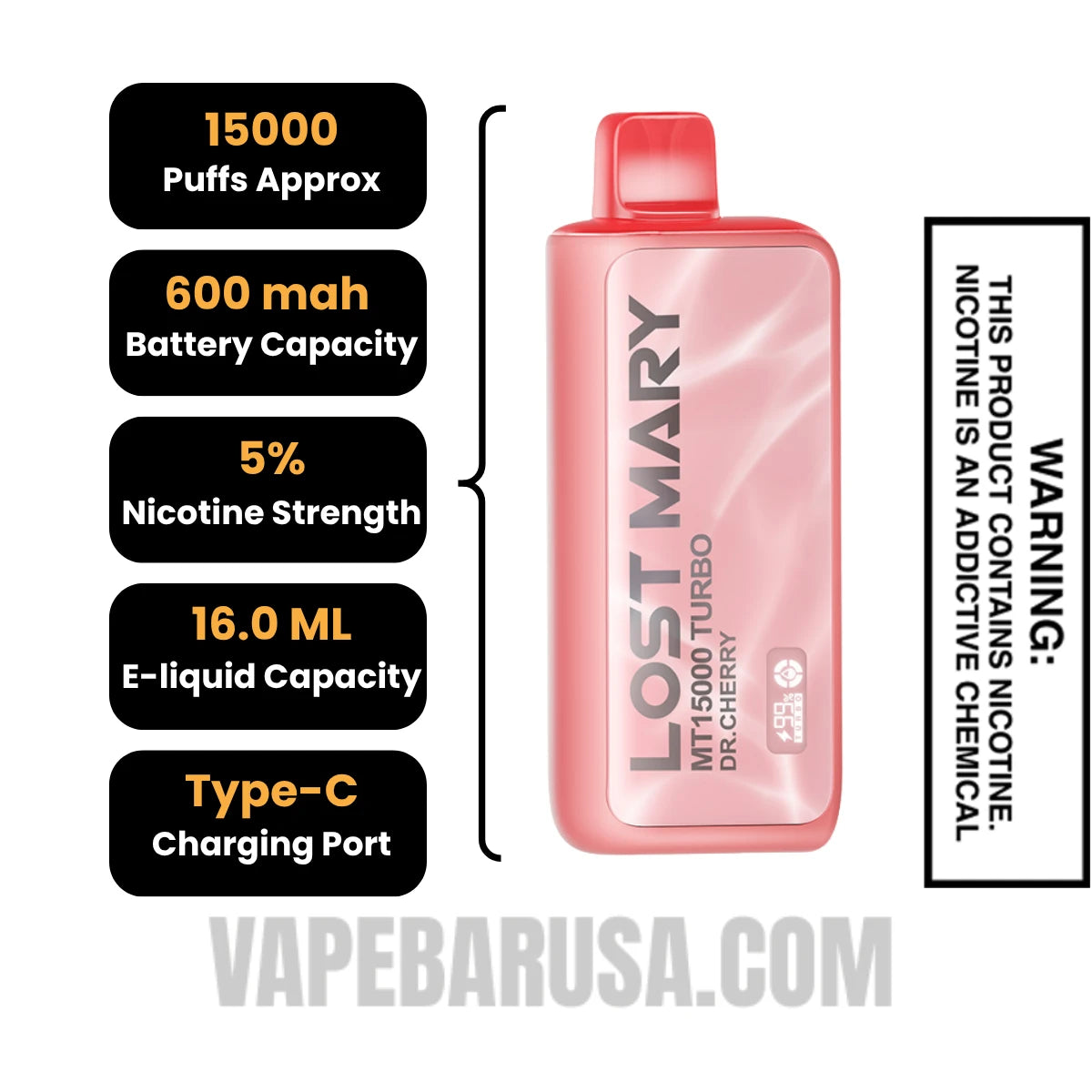 Dr. Cherry Lost Mary MT15000 Disposable Vape Specifications