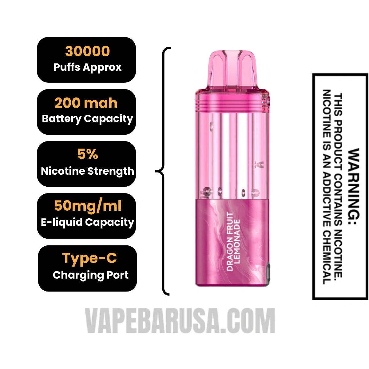 Dragon Fruit Lemonade Foger Switch Pro 30K Disposable Pod specifications
