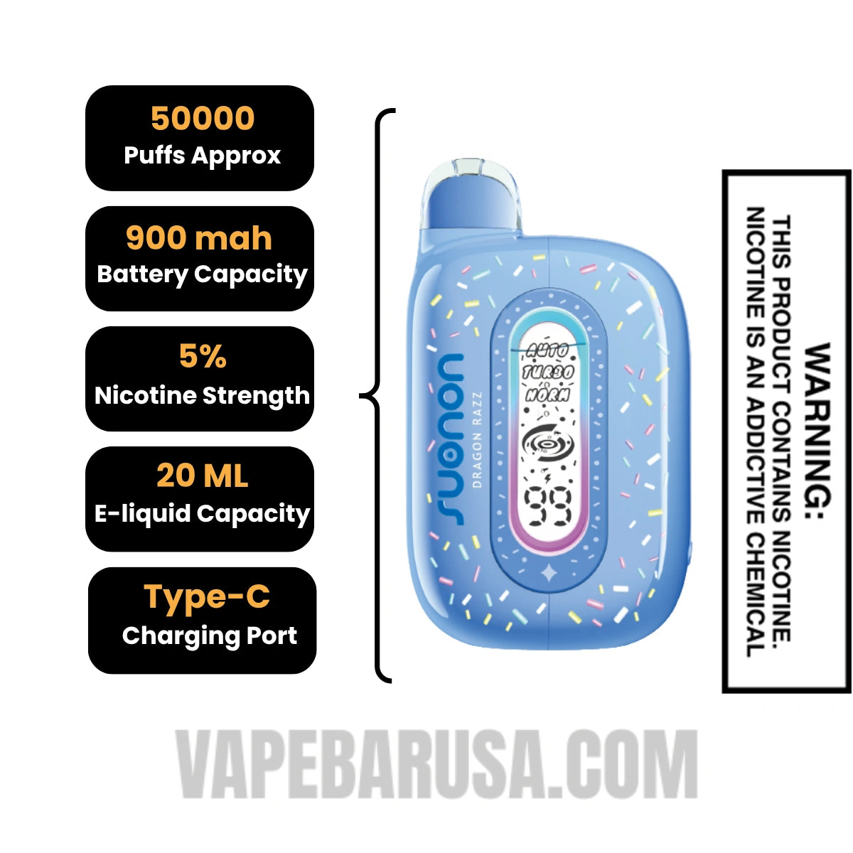 Dragon Razz Suonon Donete 50k Disposable Vape Specifications
