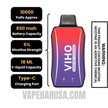 Dragon Fruit Watermelon VIHO Turbo Vape 10000 Puffs Specifications