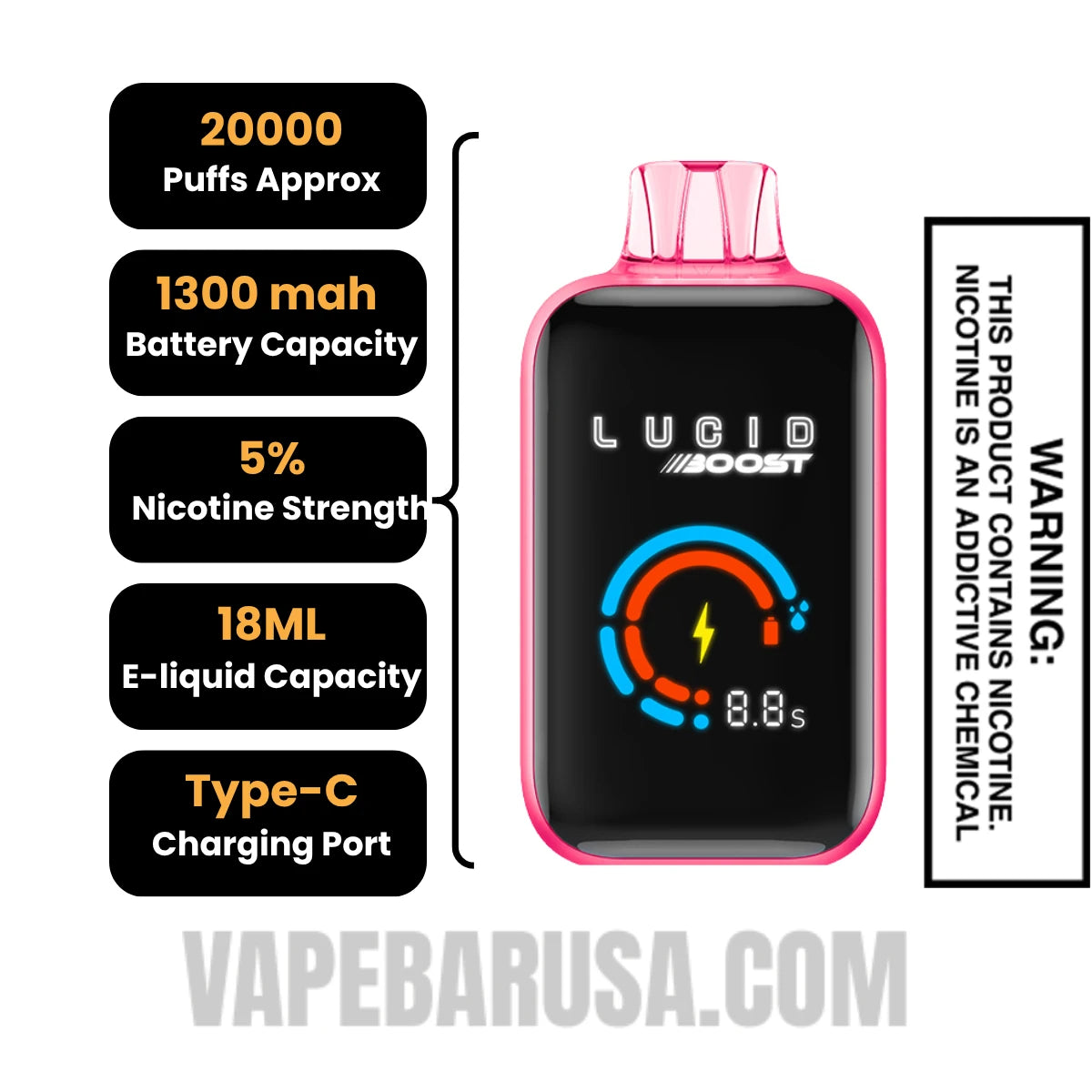 Dragon Lychee Ice Lucid Boost 20123 Disposable Vape Specifications