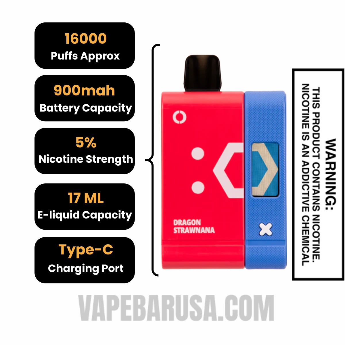 Dragon Strawnana Off Stamp SW16000 Disposable Vape Kit Specifications