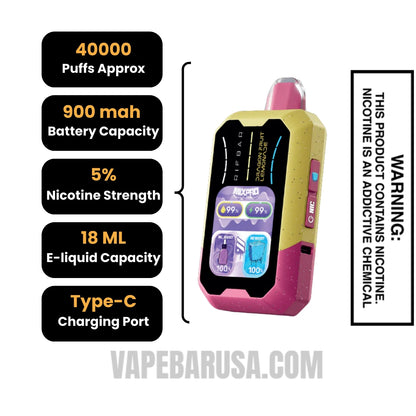 Dragonfruit Lemonade Rifbar MixPro Ice 40K Disposable Vape Specifications