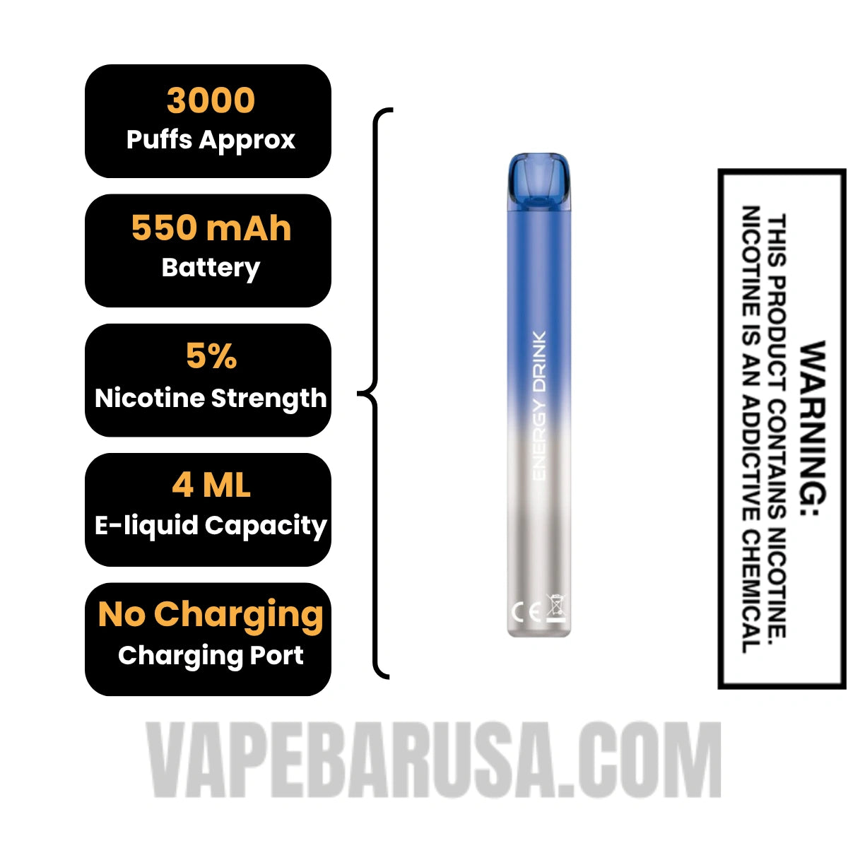 Energy Drink Voom Mesh 3000 Puffs Disposable Vape Specifications