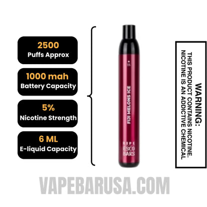 Fiji Melon Ice Esco Bar 2500 Puffs Disposable Vape Specifications