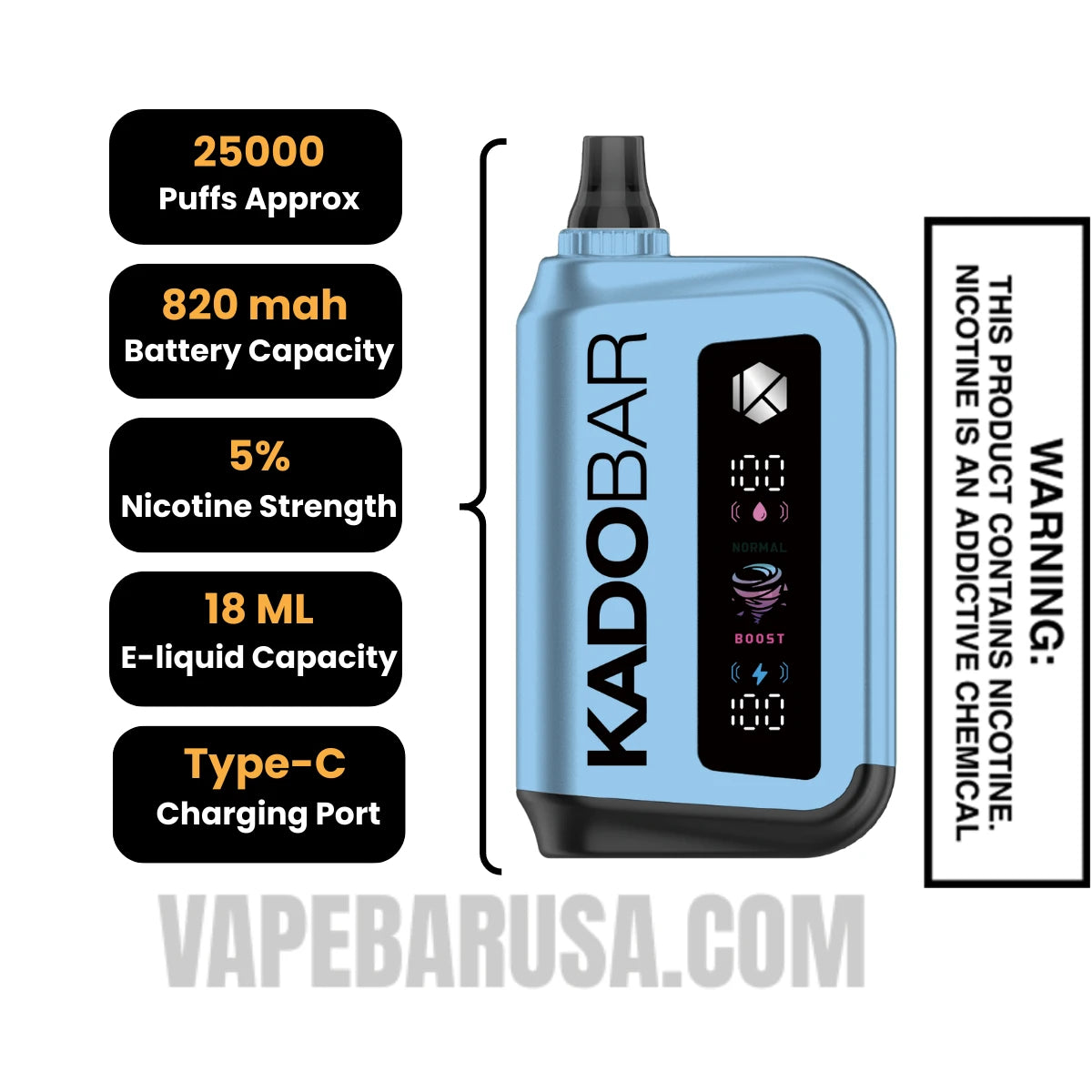 Flavor Less Kado Bar Rizz 25000 Disposable Vape Specifcations