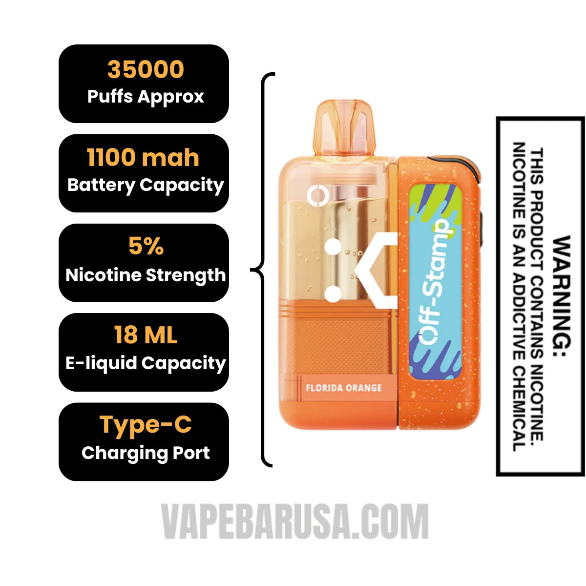 Florida Orange Off Stamp X Cube Crystal Cube 35K Vape Kit Specifications