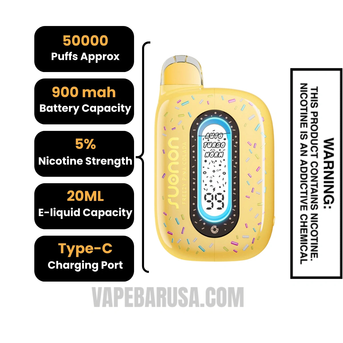 Freezy Pina Colada Suonon Donete 50k Disposable Vape Specifications