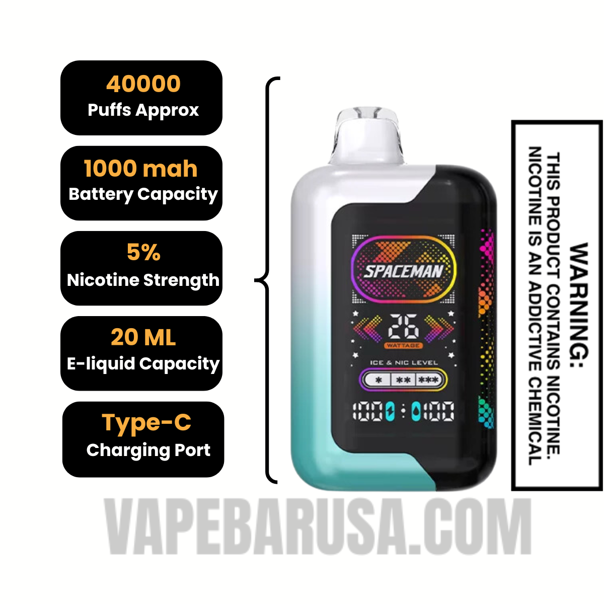 Fresh Mint Spaceman SP40000 Disposable Vape Specifications
