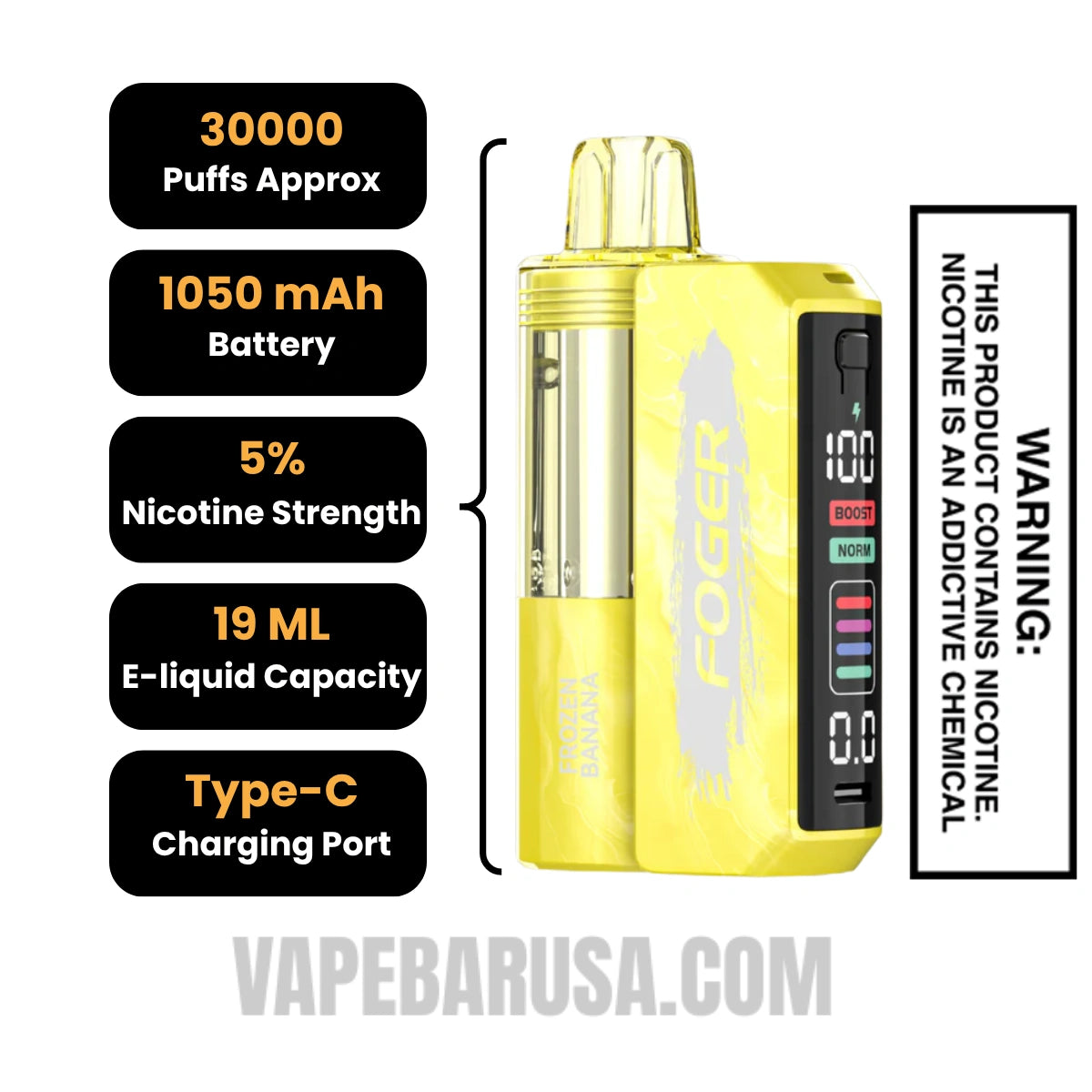 Frozen Banana Foger Switch Pro 30K Disposable Vape Kit Specifications