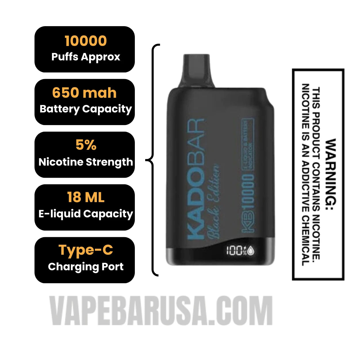 Frozen Blue Razz Kado Bar Black Edition Disposable Vape Specifications