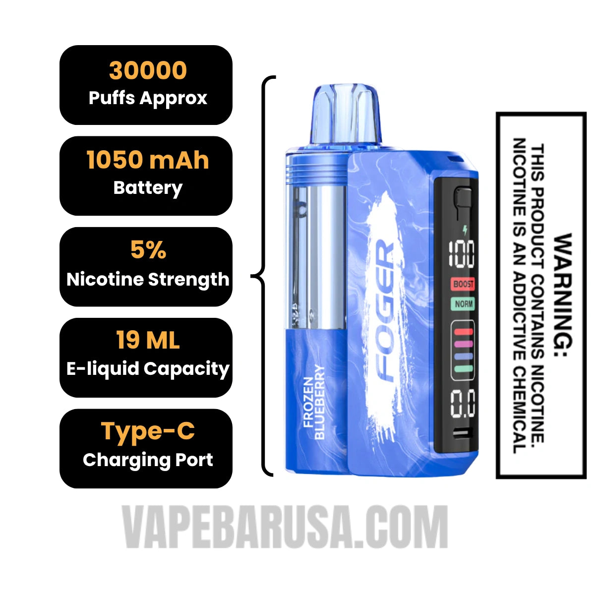 Frozen Blueberry Foger Switch Pro 30K Disposable Vape Kit Specifications