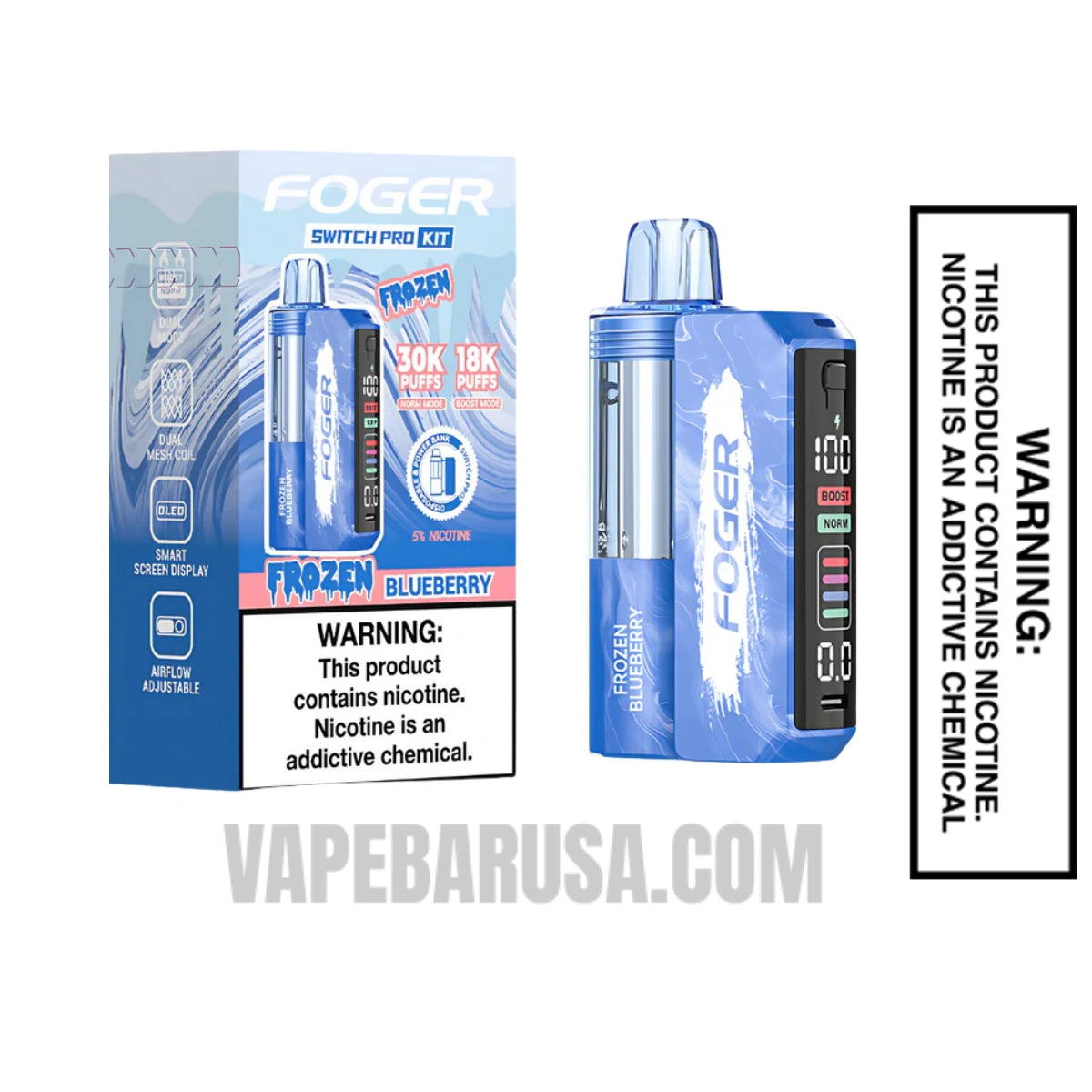 Frozen Blueberry Foger Switch Pro 30K Disposable Vape Kit with package box
