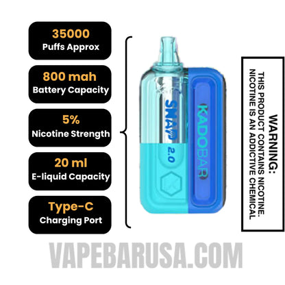 Frozen Blueberry Kado Bar Snap 2.0 35K Disposable Vape Kit Specifications
