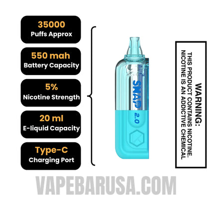 Frozen Blueberry Kado Bar Snap 2.0 35K Disposable Vape Pod Specifications 