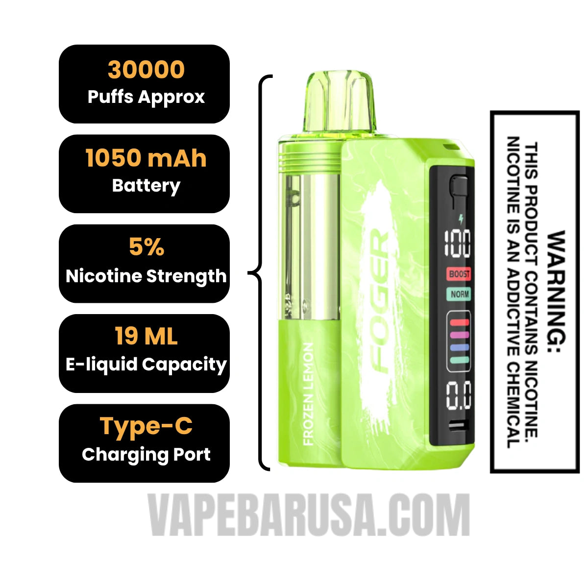 Frozen Lemon Foger Switch Pro 30K Disposable Vape Kit Specifications